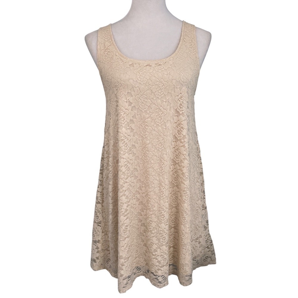 Forever 21 Lace Cottage Mini Tank Dress Cream Sleeveless Scoop‎ Neck Women's S